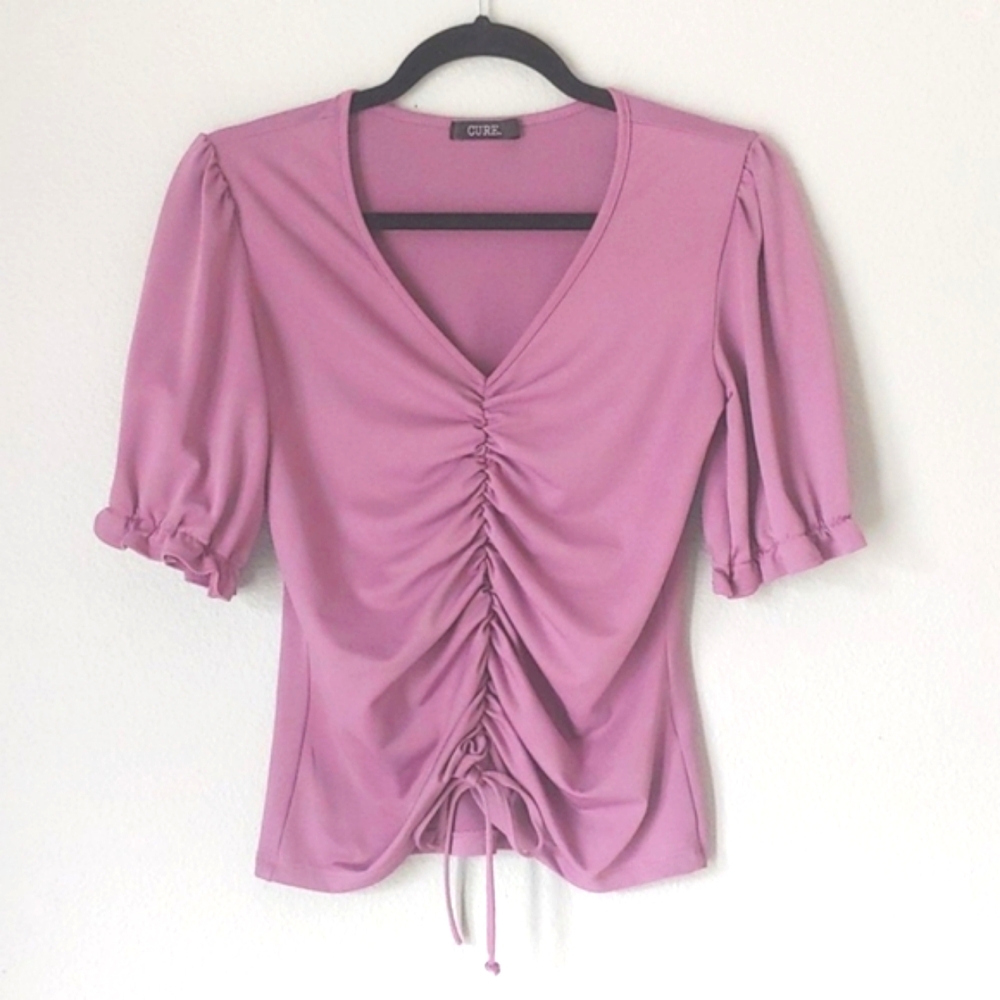 Lavender Ruched Front Blouse Top - Picture 2 of 12